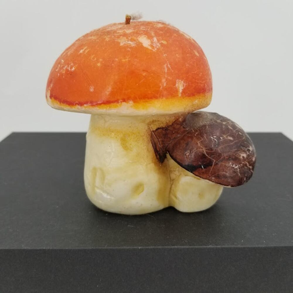 Vintage 1970s Mushroom Candle Mid Century Modern UNUSED Brown Orange White